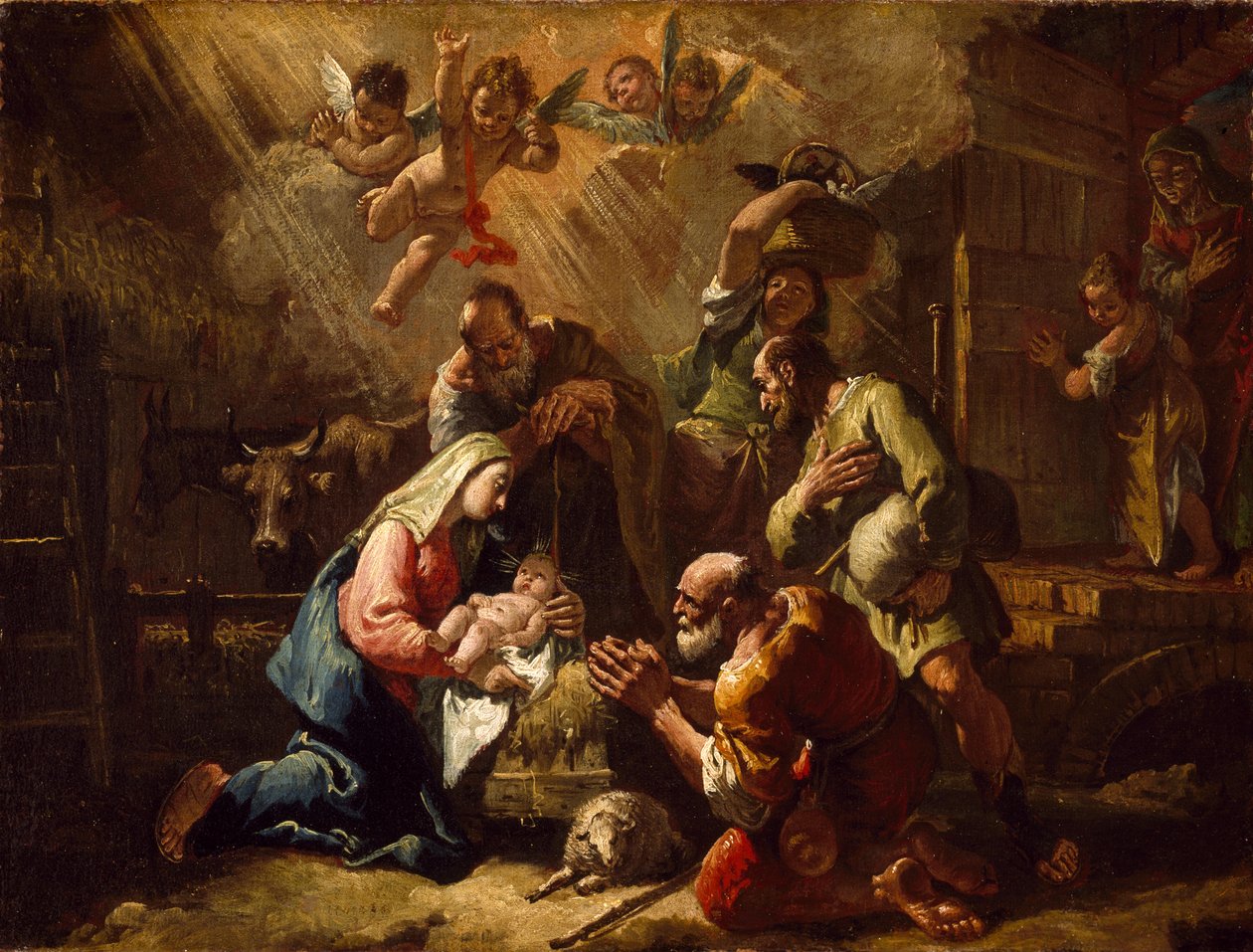 Hyrdenes tilbedelse, midten av 1700-tallet av Francesco Fontebasso