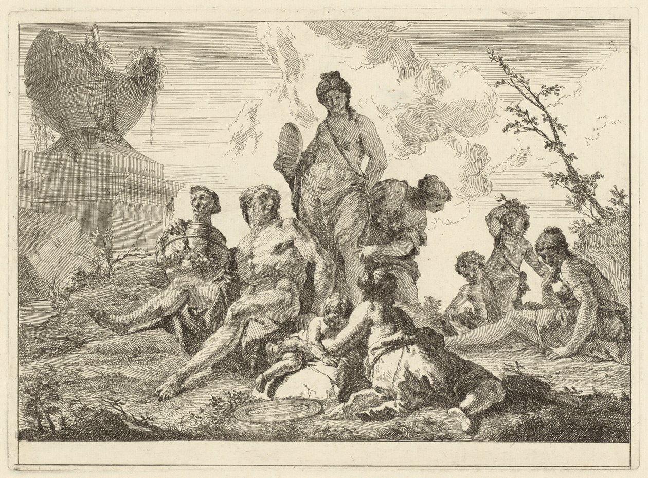 Venus og Vulcan med tre nymfer og tre amoriner av Francesco Fontebasso