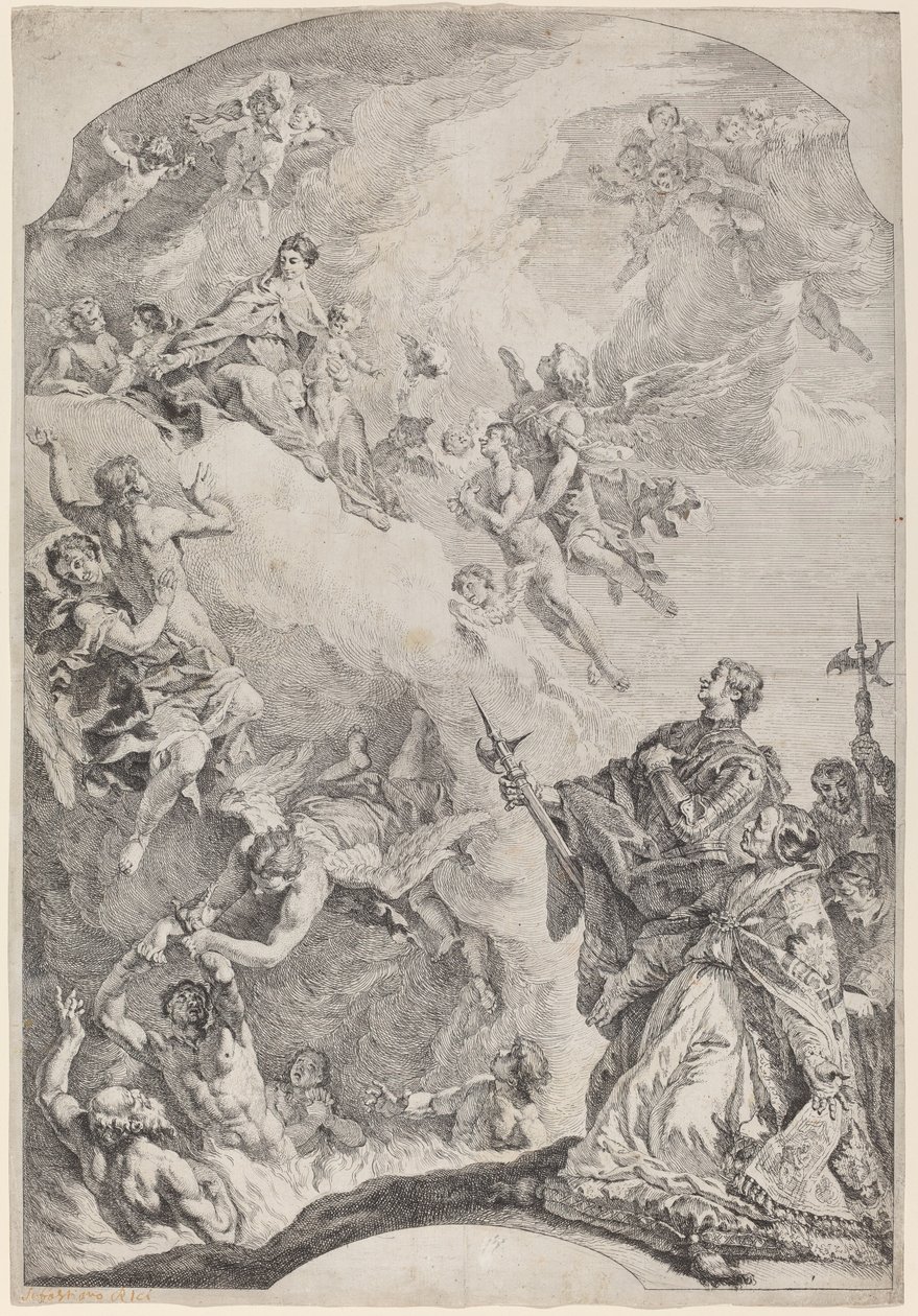 Saint Gregoire I leverer sjeler fra skjærsilden av Francesco Fontebasso after Sebastiano Ricci