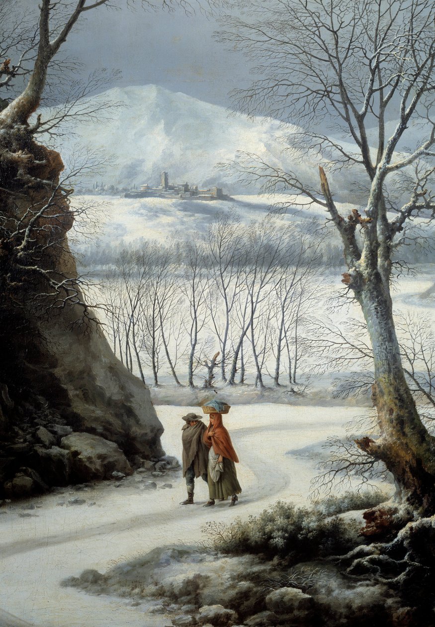 Par på veien midt på vinteren. Maleri av Francesco Foschi (? - 1805) av Francesco Foschi