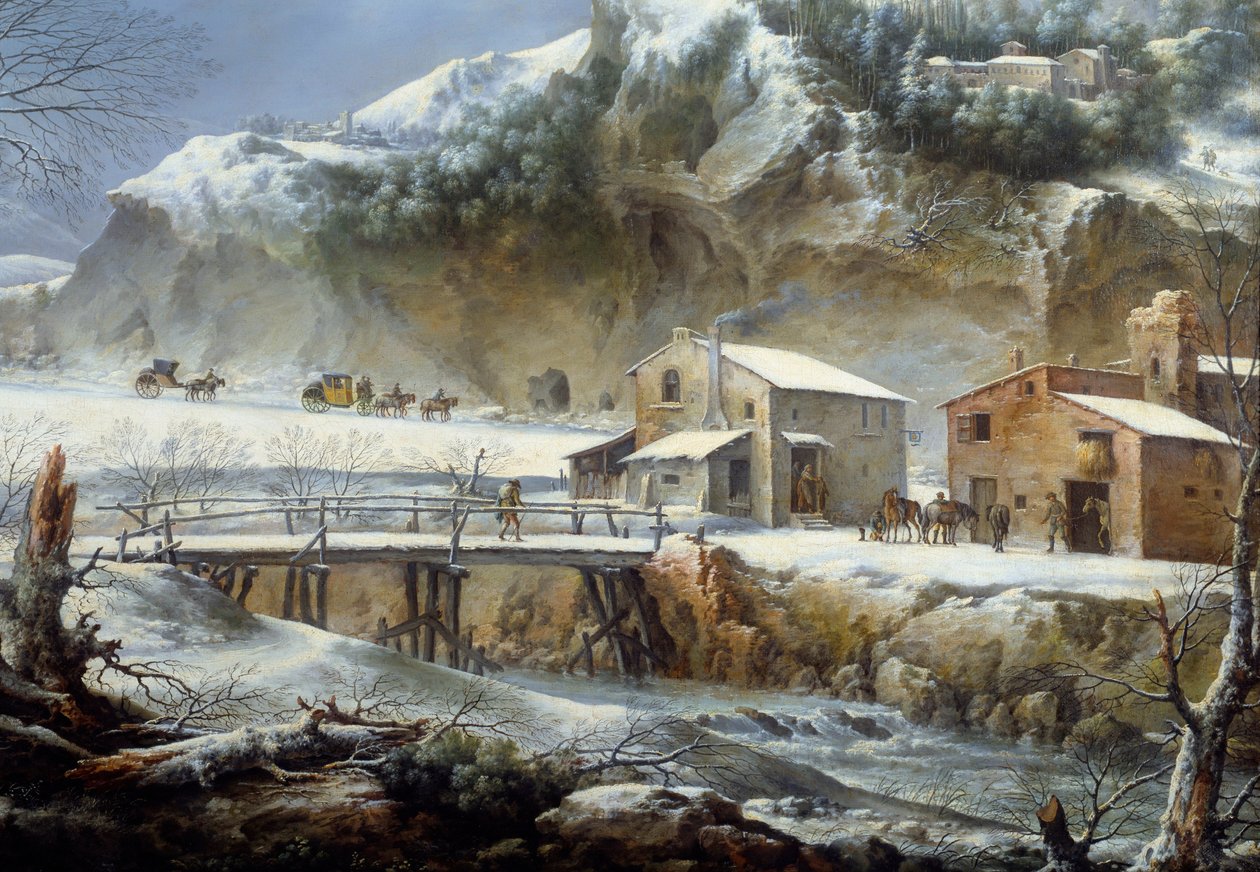 Stopp ved vertshuset. Maleri av Francesco Foschi (? - 1805) Ec. Ital. av Francesco Foschi