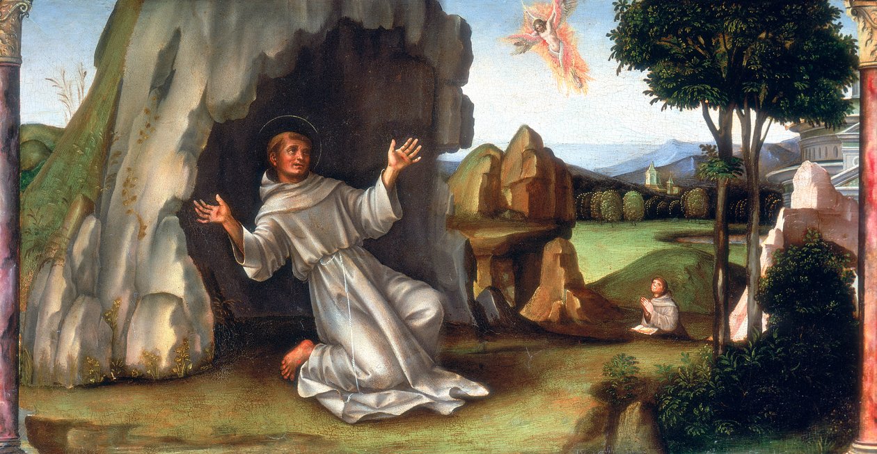 St Francis mottar Stigmata, sent på 1400-tallet - begynnelsen av 1500-tallet av Francesco Francia