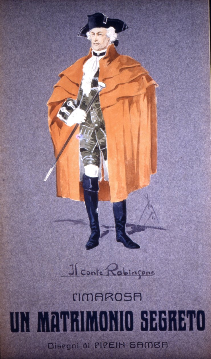 Karakteren "" grev Robinson "" i "" Secret Marriage "" av Domenico Cimarosa (1749 - 1801). Kostyme til F. Gamba - Scala fra Milano av Francesco Gamba