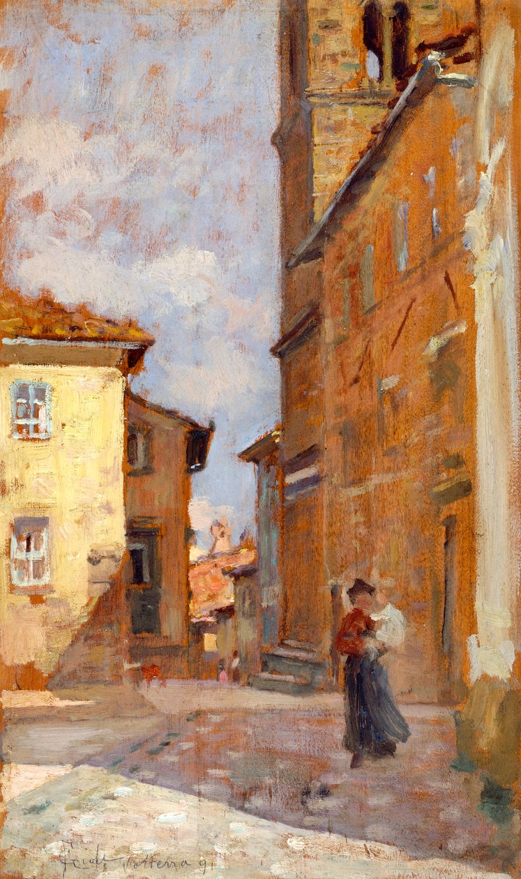 På gaten i Volterra av Francesco Gioli (1846-1922), olje på panel, 38x23 cm av Francesco Gioli