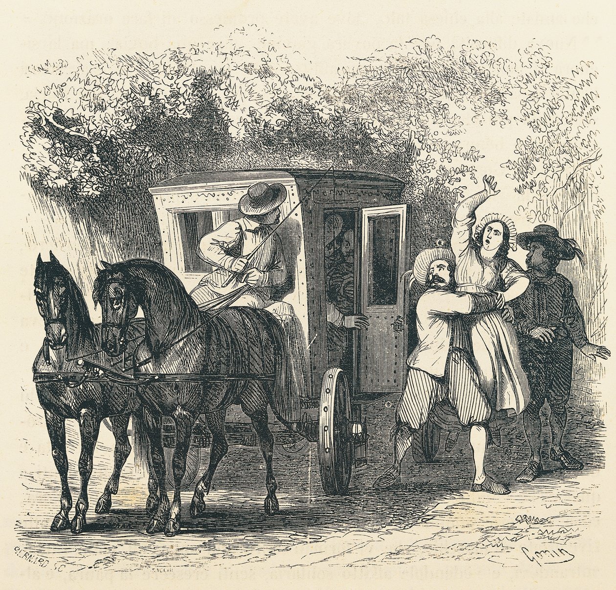 Bortføring av Lucy, episode fra Troloved, av Alessandro Manzoni (1785-1873), illustrasjon av Francesco Gonin (1808-1889) for 1840-utgaven av Francesco Gonin