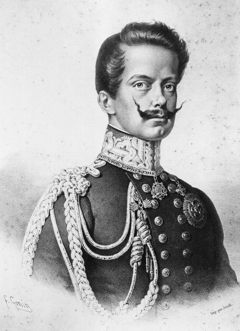 Portrett av Vittorio Emanuele II (1820-1878), første konge av Italia, litografi av Francesco Gonin (1808-1889) av Francesco Gonin