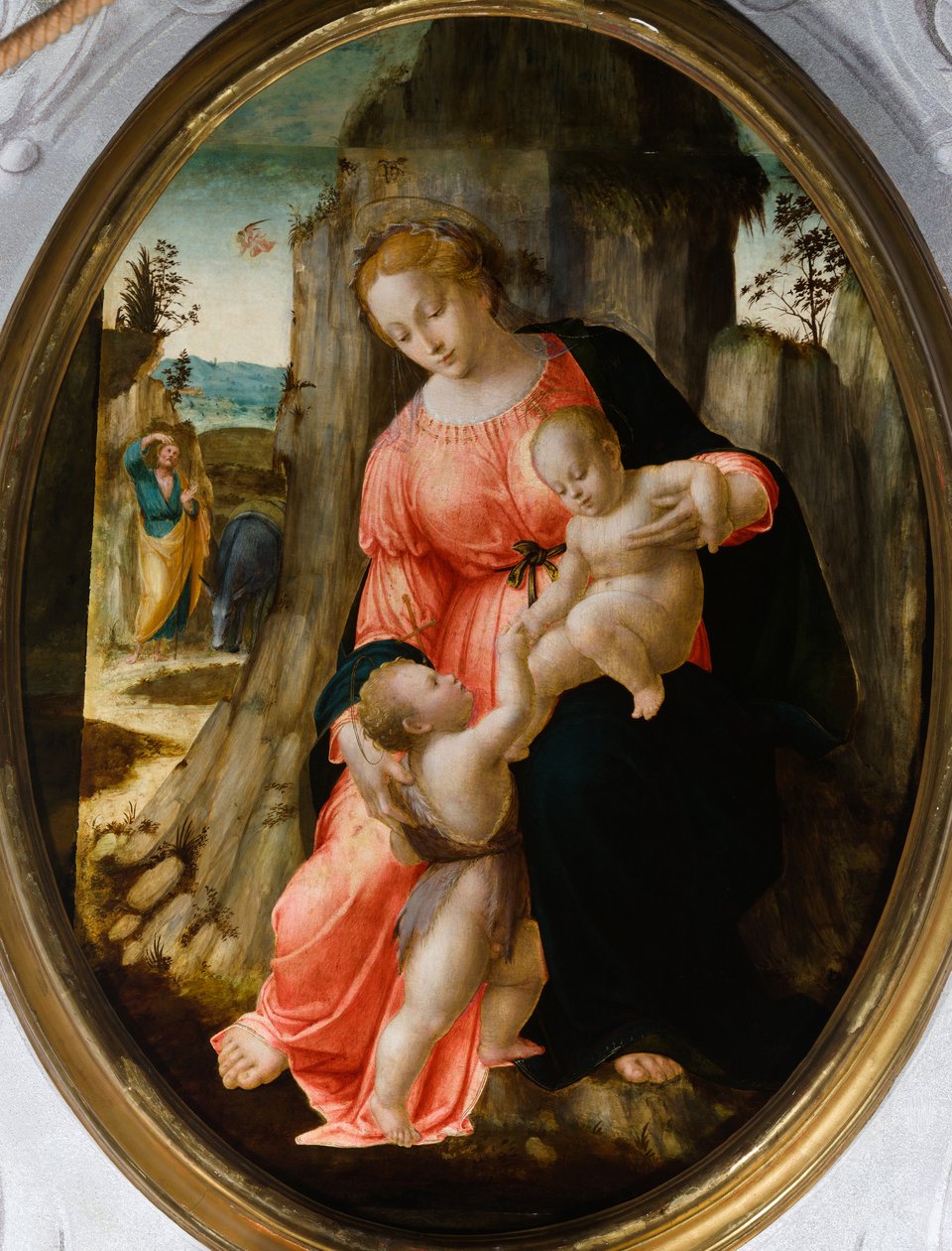 Saint Johns møte med den hellige familie i Egypt, første halvdel av 1500-tallet (olje på ovalt bord) av Francesco Granacci
