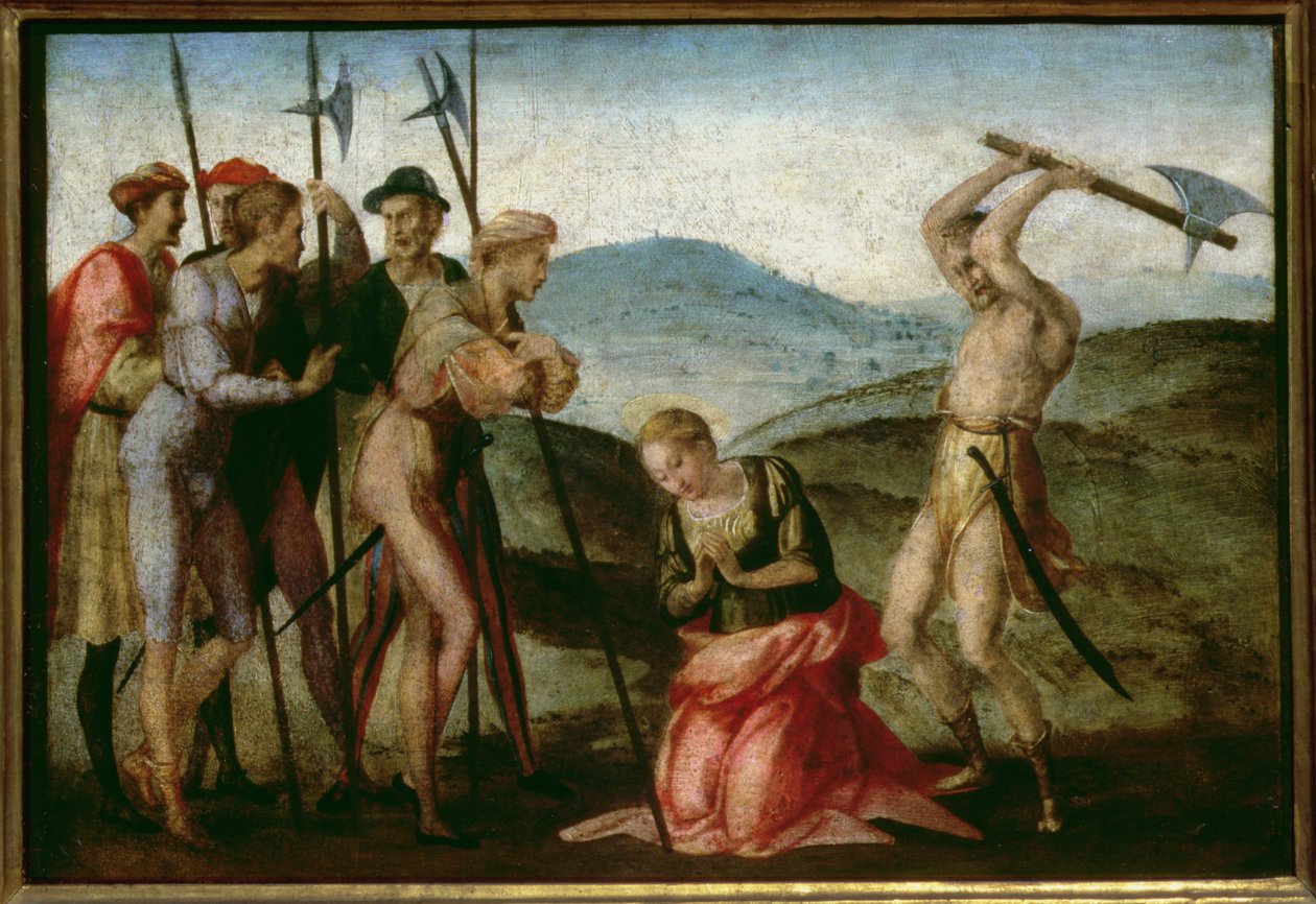 Martyrdøden til en kvinnelig helgen (panel) av Francesco Granacci