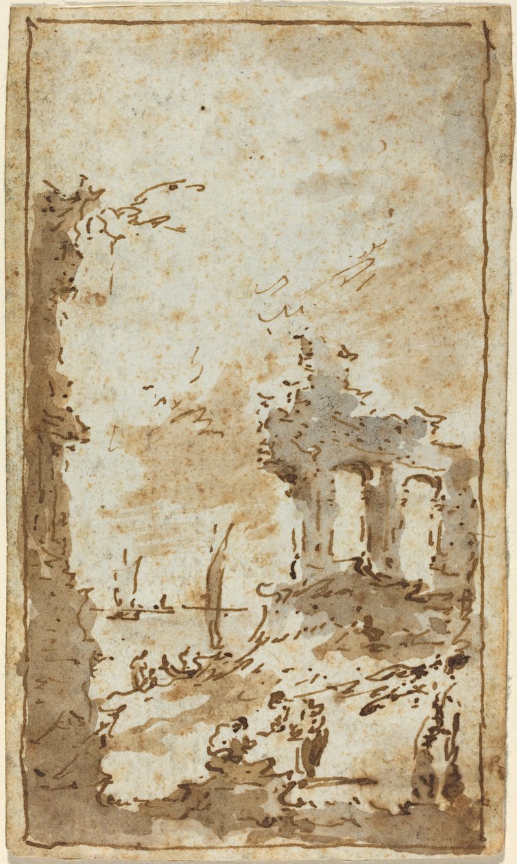 En Capriccio av ruiner ved lagunen av Francesco Guardi