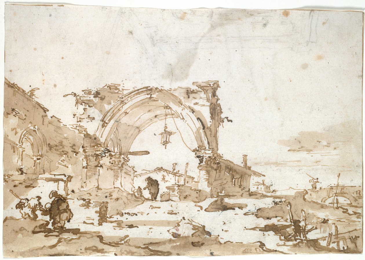 En Capriccio med en ødelagt gotisk bue av Francesco Guardi