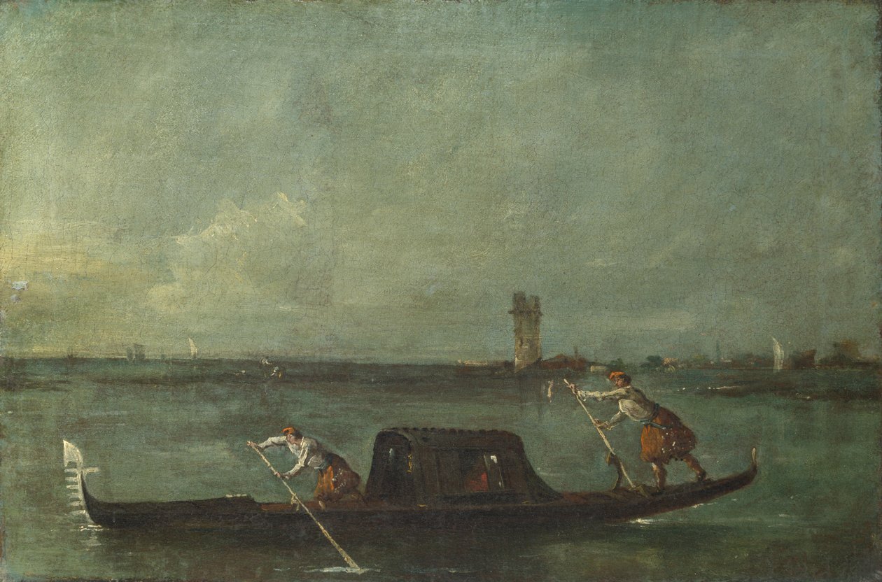 En gondol på lagunen nær Mestre, etter 1780 av Francesco Guardi