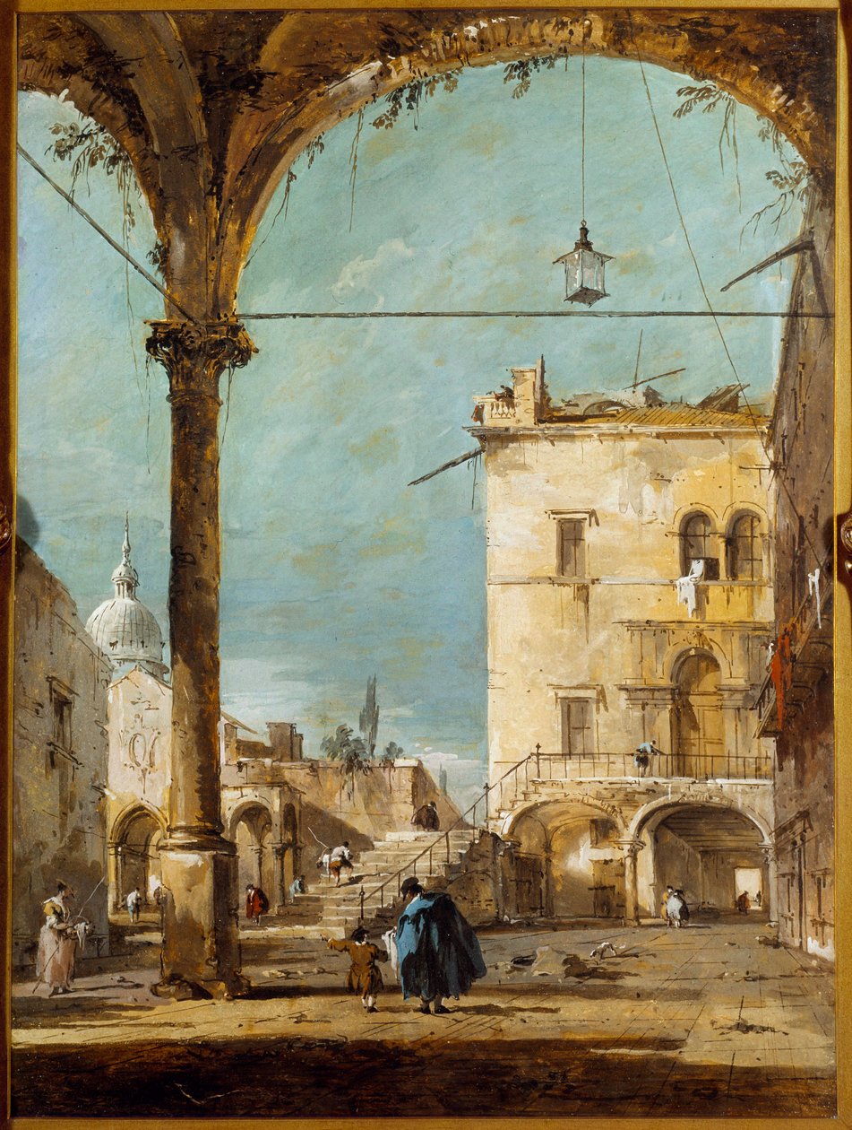 En portiko i Venezia Maleri av Francesco Guardi (1712-1793) Paris fra 1700-tallet, Musee Jacquemart Andre av Francesco Guardi