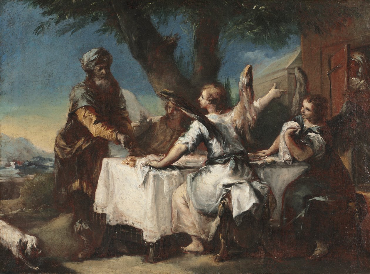 Abraham tar imot de tre englene, 1750-tallet. av Francesco Guardi