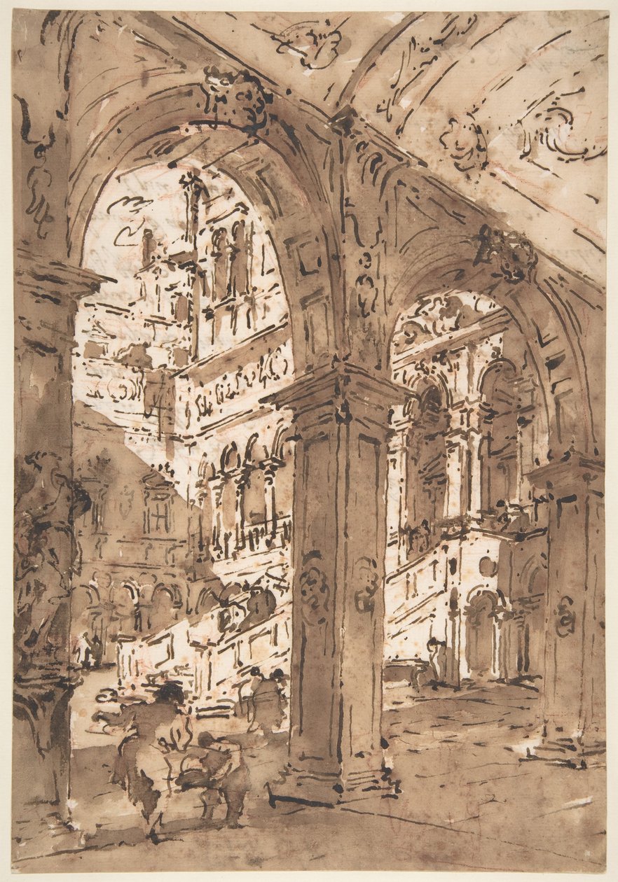 Arkitektonisk capriccio: Gårdsplass i et palass av Francesco Guardi