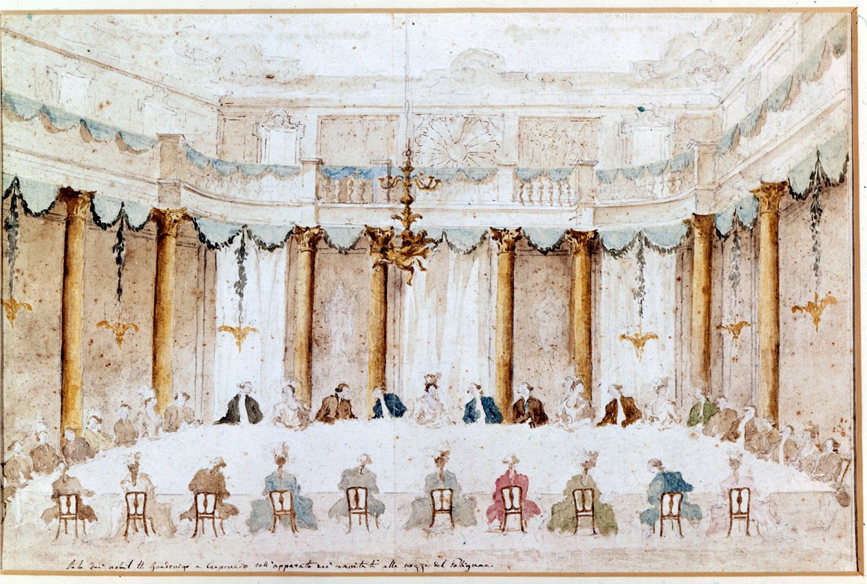 Bankett for bryllupet til Polignac. Tegning av Francesco Guardi (1712 - 1793). av Francesco Guardi