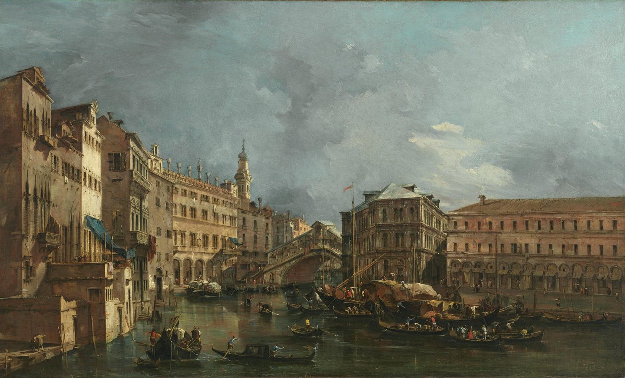 Utsikt over Rialto og Palazzo dei Camerlenghi av Francesco Guardi