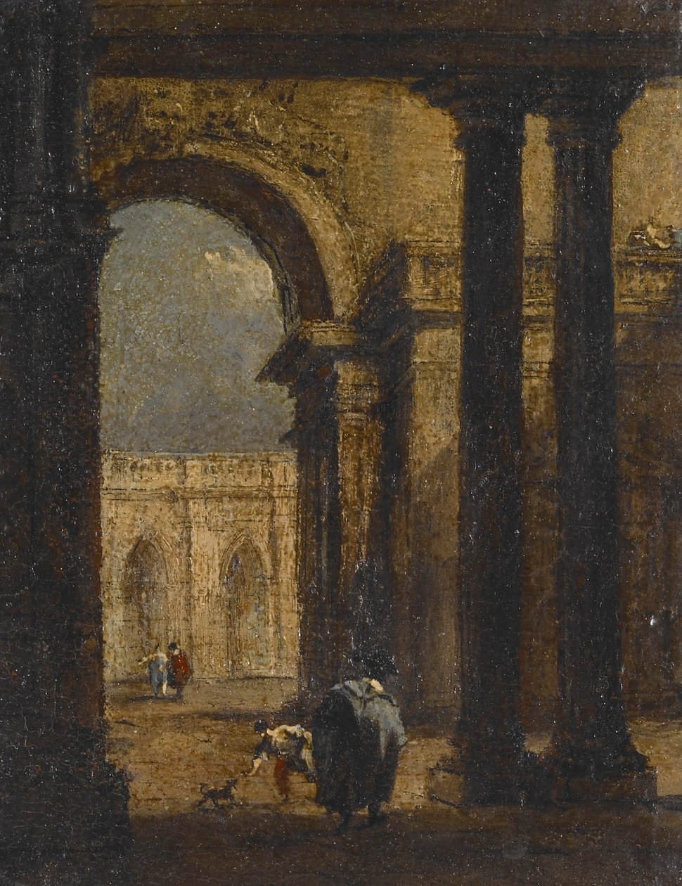 Capriccio: en palassgård av Francesco Guardi