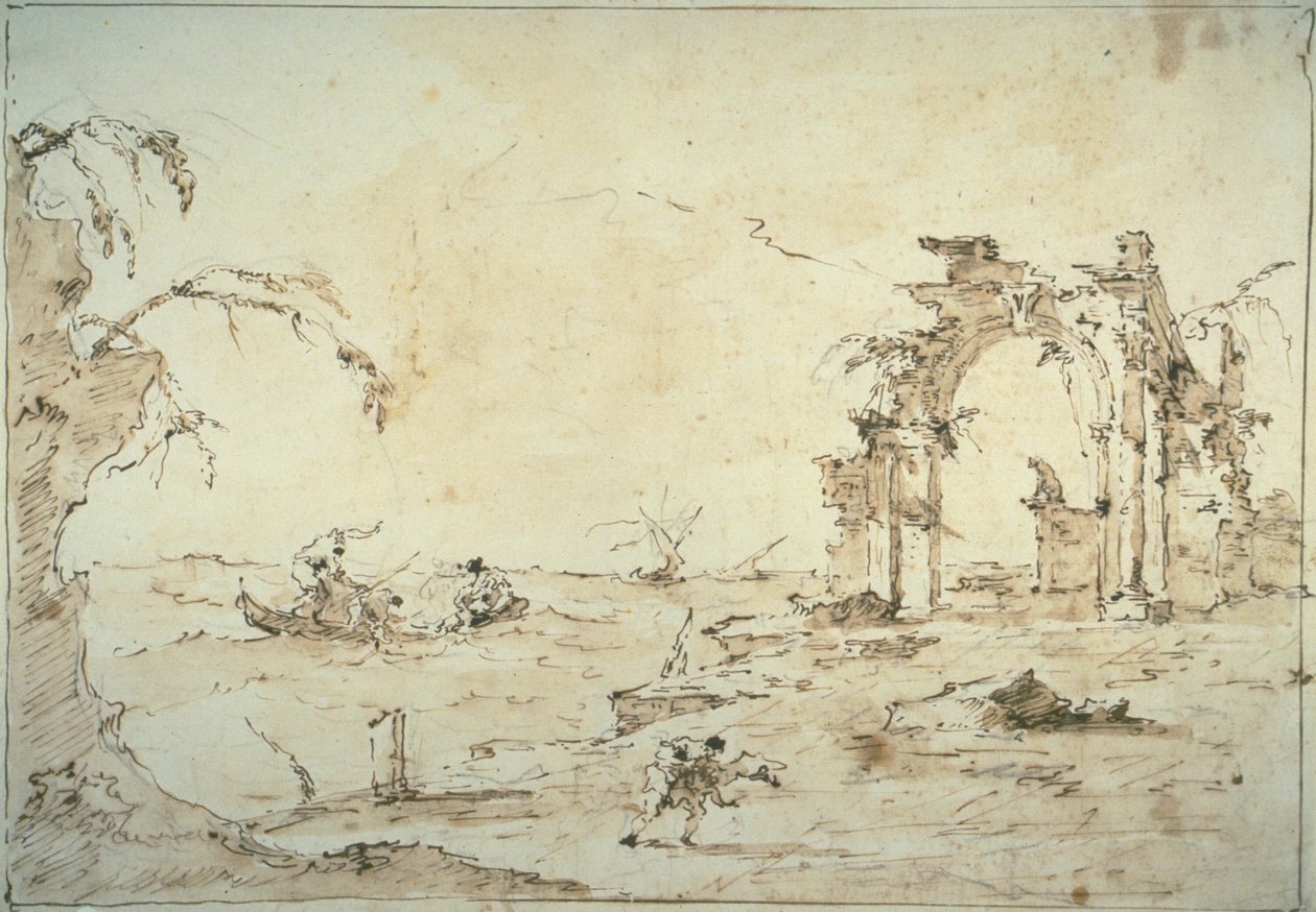 Capriccio med en Squall on the Lagoon av Francesco Guardi