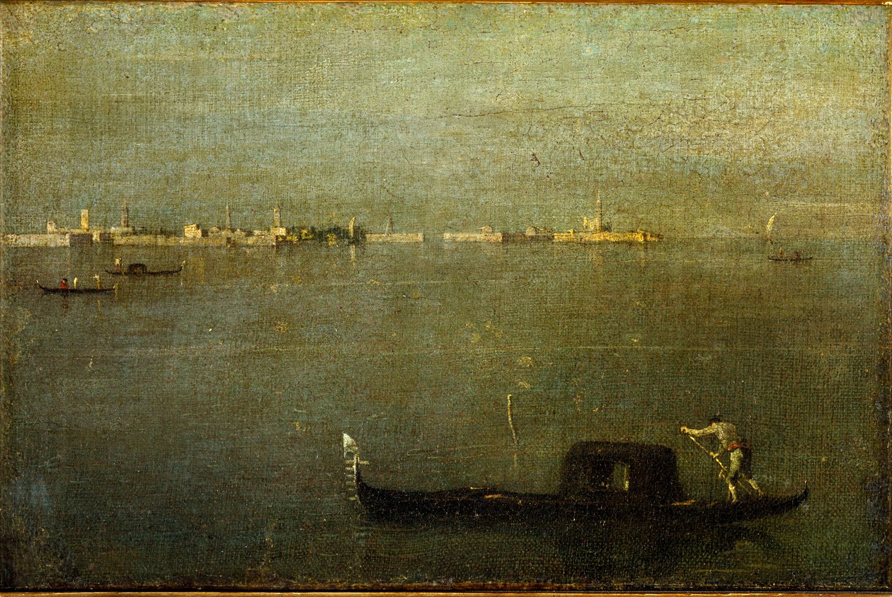 Gondol på lagunen Maleri av Francesco Guardi (1712-1793) 1780 ca. Søn 25x38 cm Milano, Poldi Pezzoli-museet av Francesco Guardi