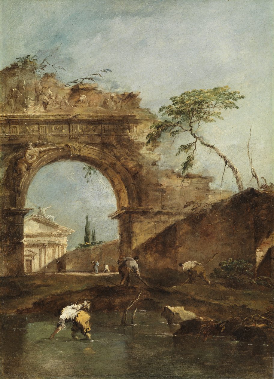 Landskap - Capriccio, ca. 1780 av Francesco Guardi