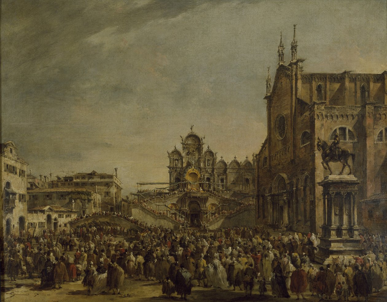 Pave Pius VI velsigner mengden på Campo SS. Giovanni og Paolo, 1700-tallet av Francesco Guardi
