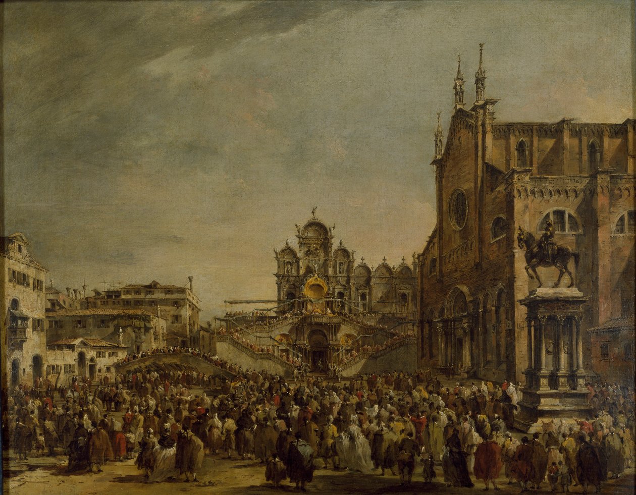 Pave Pius VI velsigner folkemengden ved Campo SS Giovanni e Paolo, Venezia, 1782 av Francesco Guardi