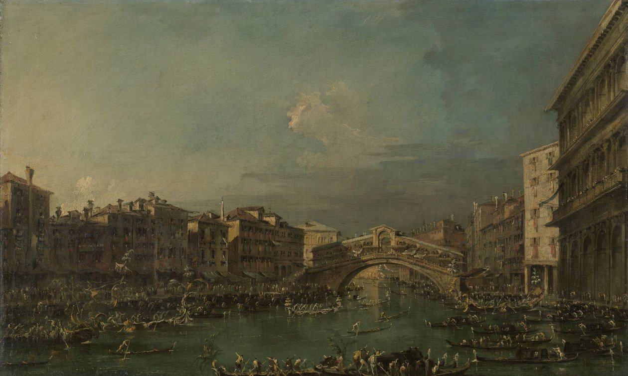Regatta på Canal Grande, nær Rialtobroen, Venezia av Francesco Guardi