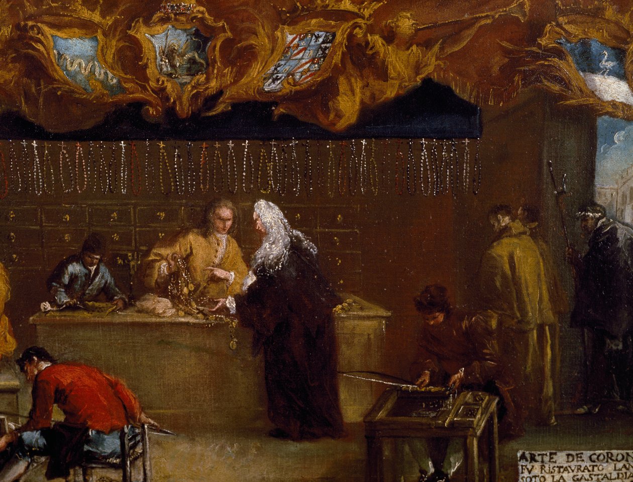 Skilt til Guild of Coroneri (rosenkransproduksjon) i Venezia av Francesco Guardi