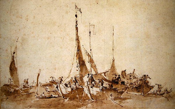 Studier av fiskebåter (penn og blekk og vask på papir) av Francesco Guardi