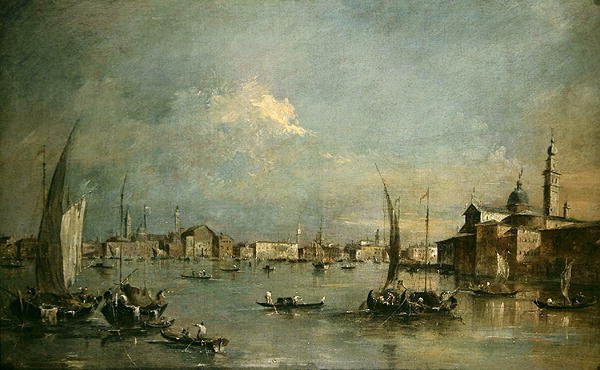 San Giorgio Maggiore-kirken og Riva degli Schiavoni (olje på lerret) av Francesco Guardi