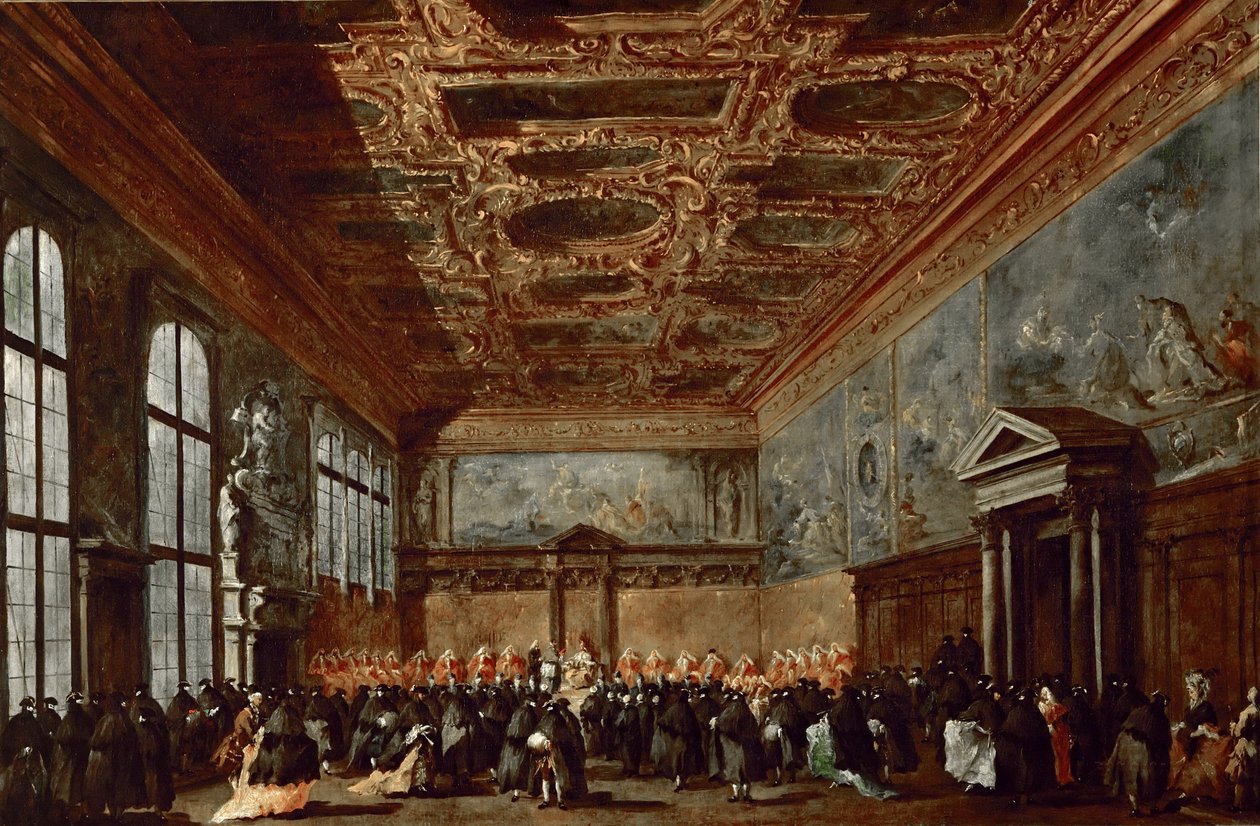Dogen av Venezia gir publikum i Sala del Collegio i Dogepalasset av Francesco Guardi