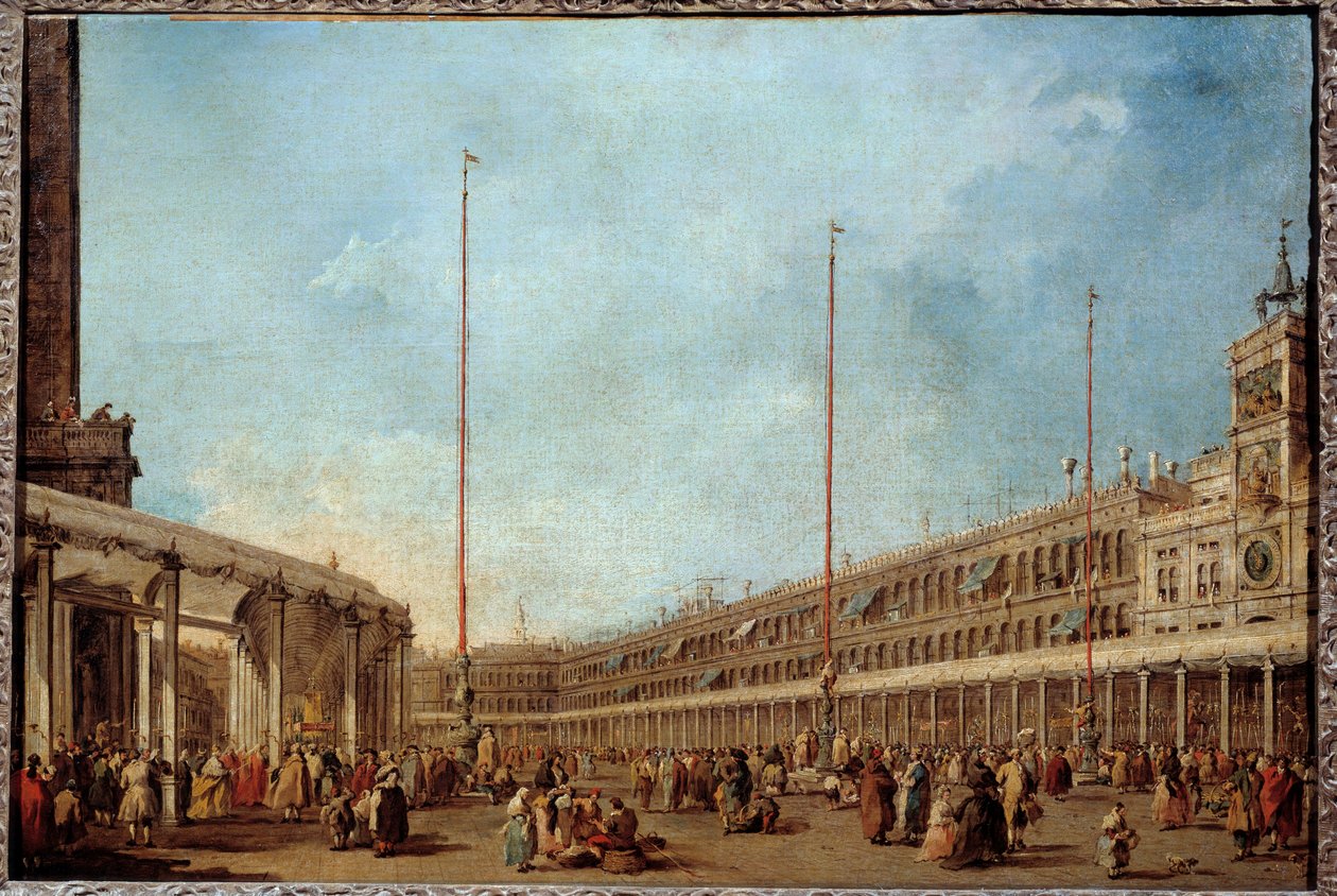 Dogen av Venezia følger prosesjonen til Corpus domini piazza San Marco (Markusplassen) Dette er sannsynligvis Doge Alviso IV Mocenigo (1763-1778). Maleri av Francesco Guardi (1712-1793) 1766-1770 Søn. 0,67x1m av Francesco Guardi