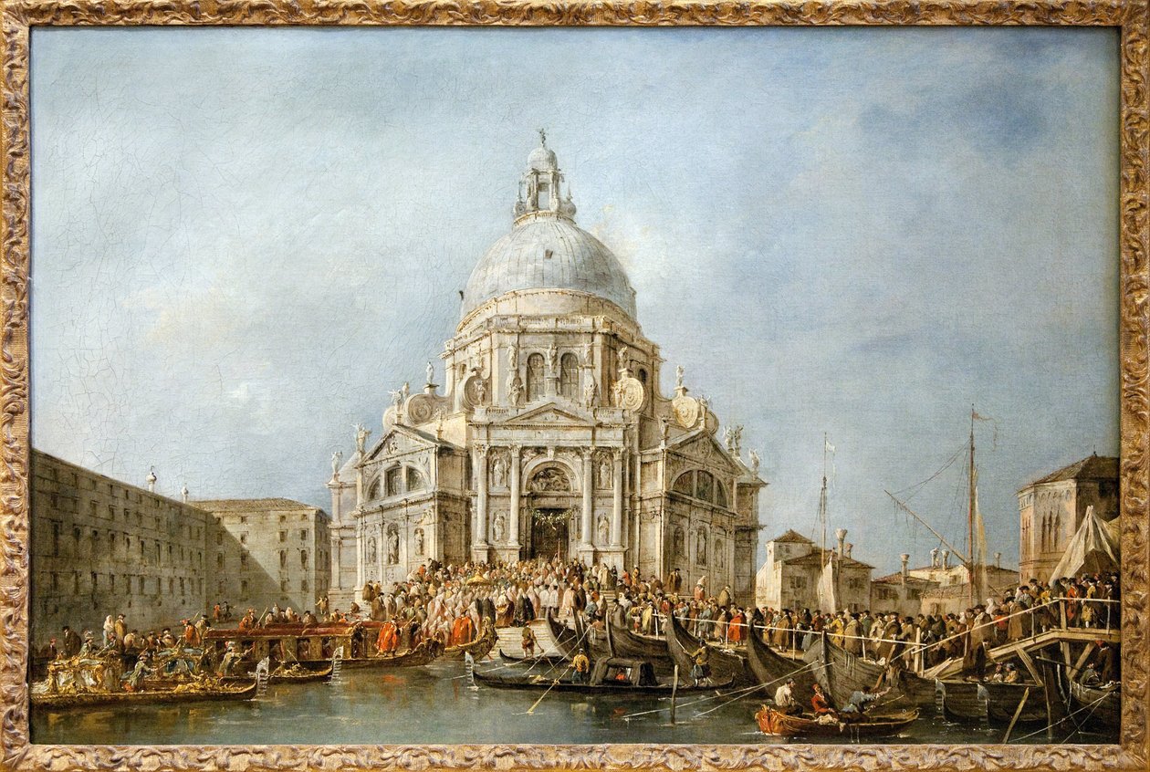 Dogen av Venezia går til salutten av Venezia, hvert år den 21. november dro dogen til basilikaen Santa Maria della Salute, oppbygget i takksigelse for slutten av pesten i 1630, for å takke Jomfruen for denne befrielsen, en båtbro av Francesco Guardi
