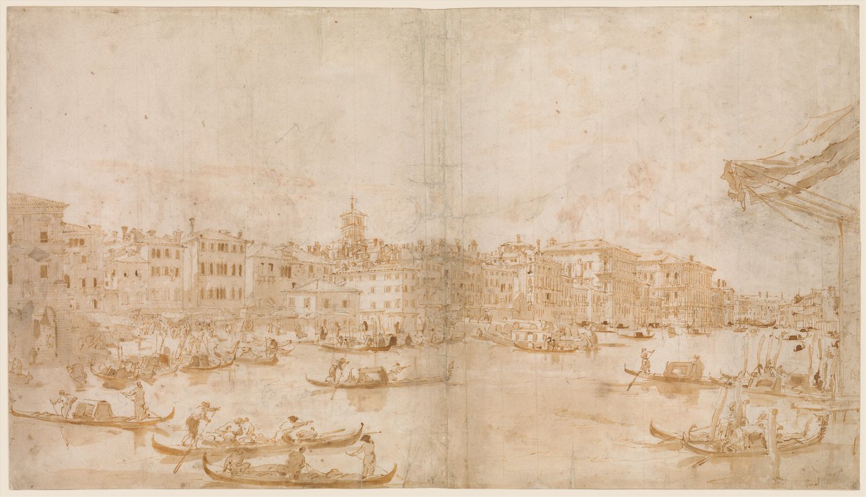 Canal Grande ovenfor Rialto (recto); En prest som feirer messe, og den hellige Vincent Ferrer som preker (verso) av Francesco Guardi