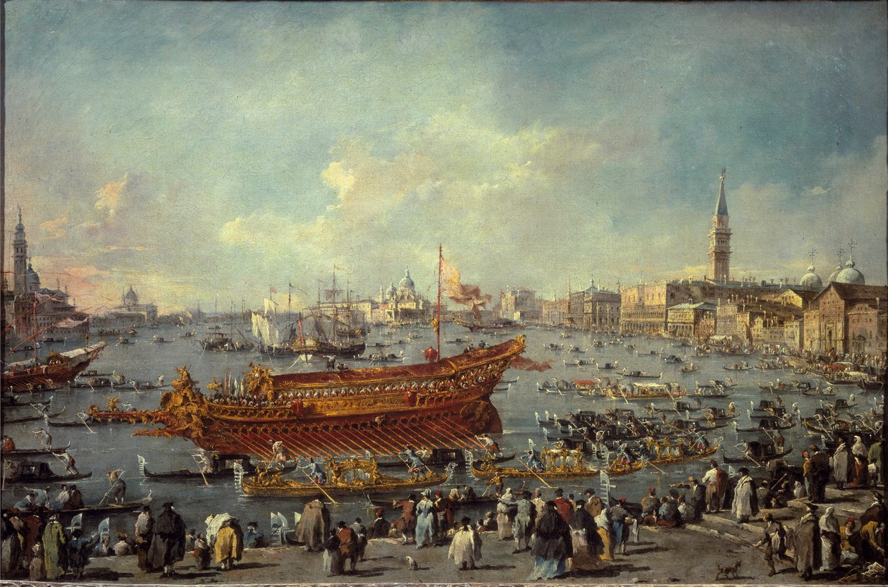 Bucentaurens avgang til Venezias Lido for Kristi himmelfartsseremonien (olje på lerret av Francesco Guardi