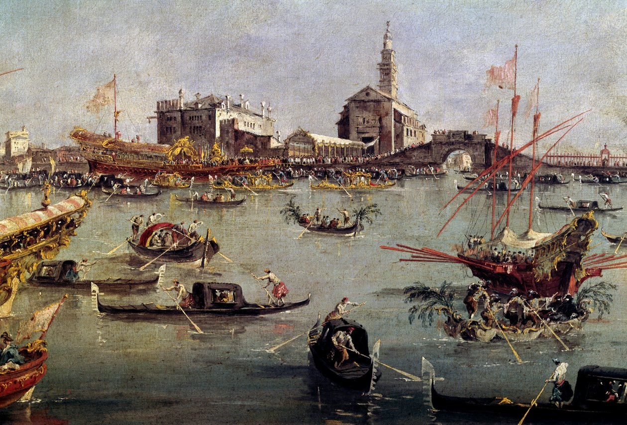 Dogen på Bucentaurus (Bucentoro) i San Nicolo fra Lido til Venezia, Kristi Himmelfartsdag-maleri av Francesco Guardi (1712-1793) Paris fra 1700-tallet, Louvre-museet. av Francesco Guardi