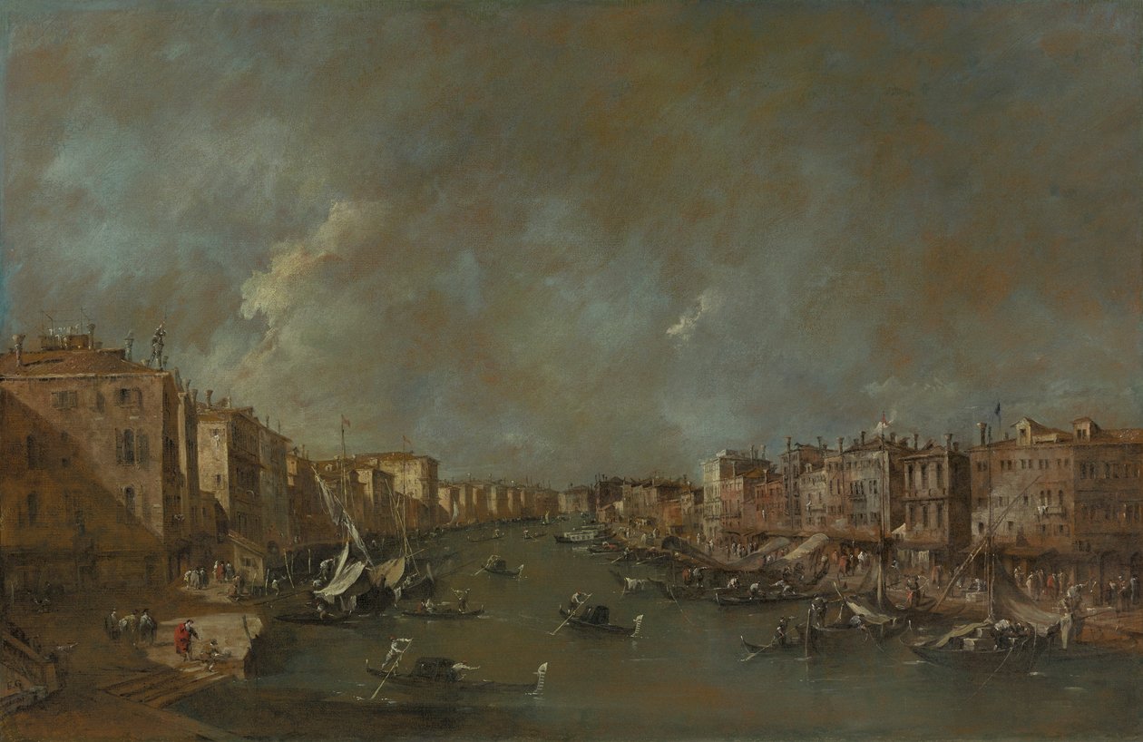 Utsikt over Canal Grande fra Ponte di Rialto av Francesco Guardi