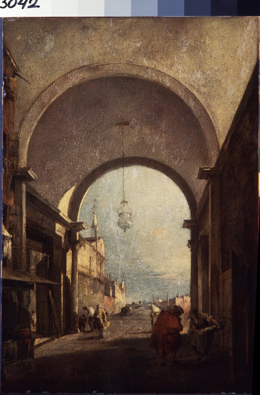 Utsikt over Venezia (byutsikt). Maleri av Francesco Guardi (1712-1793), ca 1770. Olje på tre. Venetiansk kunst i rokokkostil. Eremitagemuseet St. Petersburg. av Francesco Guardi
