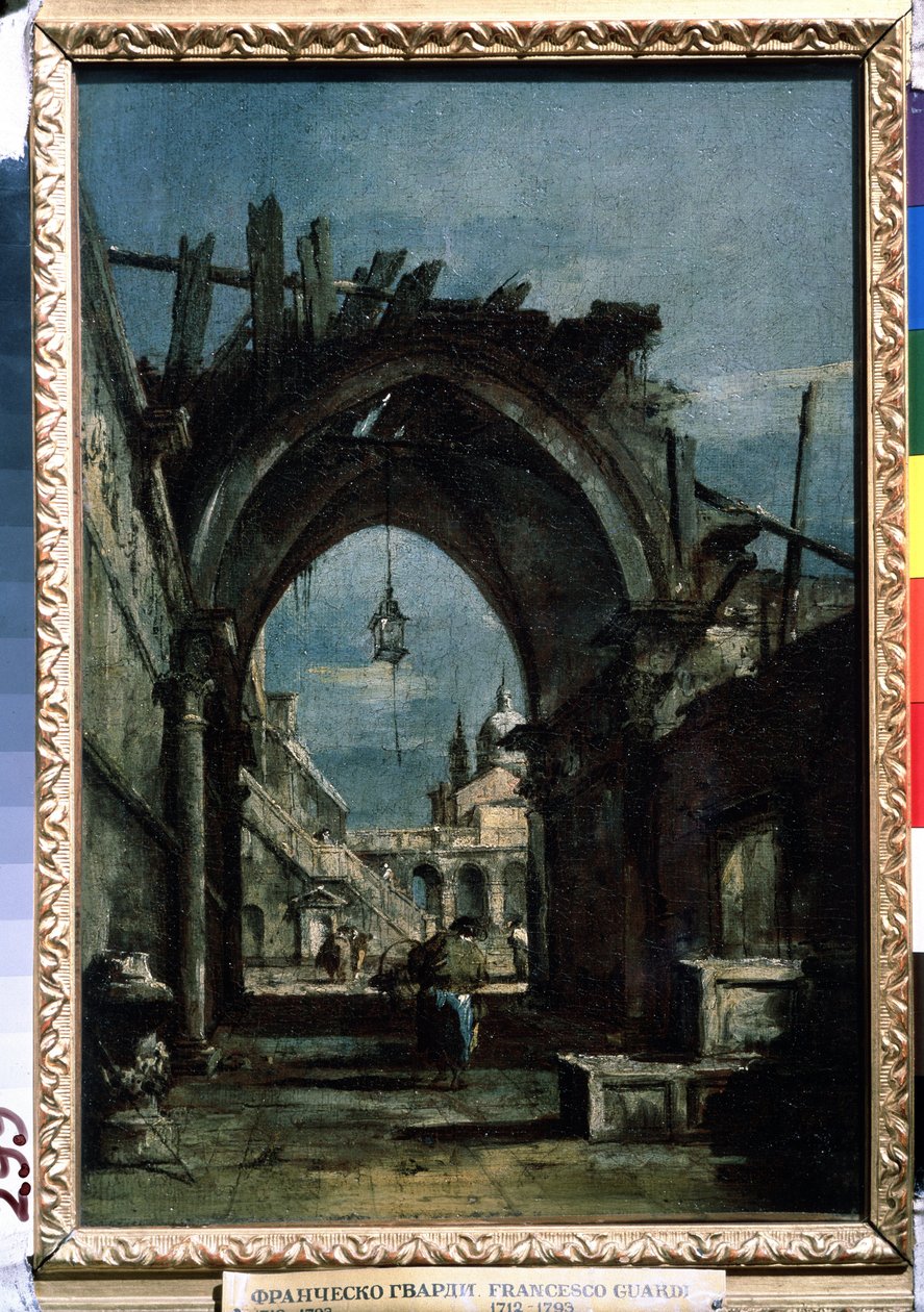 ""Utsikt over Venezia"" Ruin i forgrunnen. Maleri av Francesco Guardi (1712-1793) rundt 1770 Pushkin Museum av Francesco Guardi