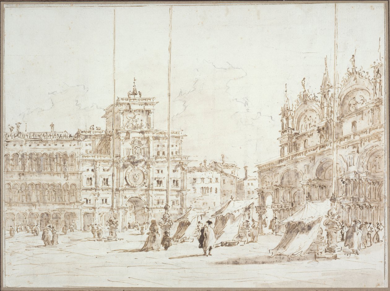 Utsikt over Venezia: klokketårnet, Markusplassen av Francesco Guardi