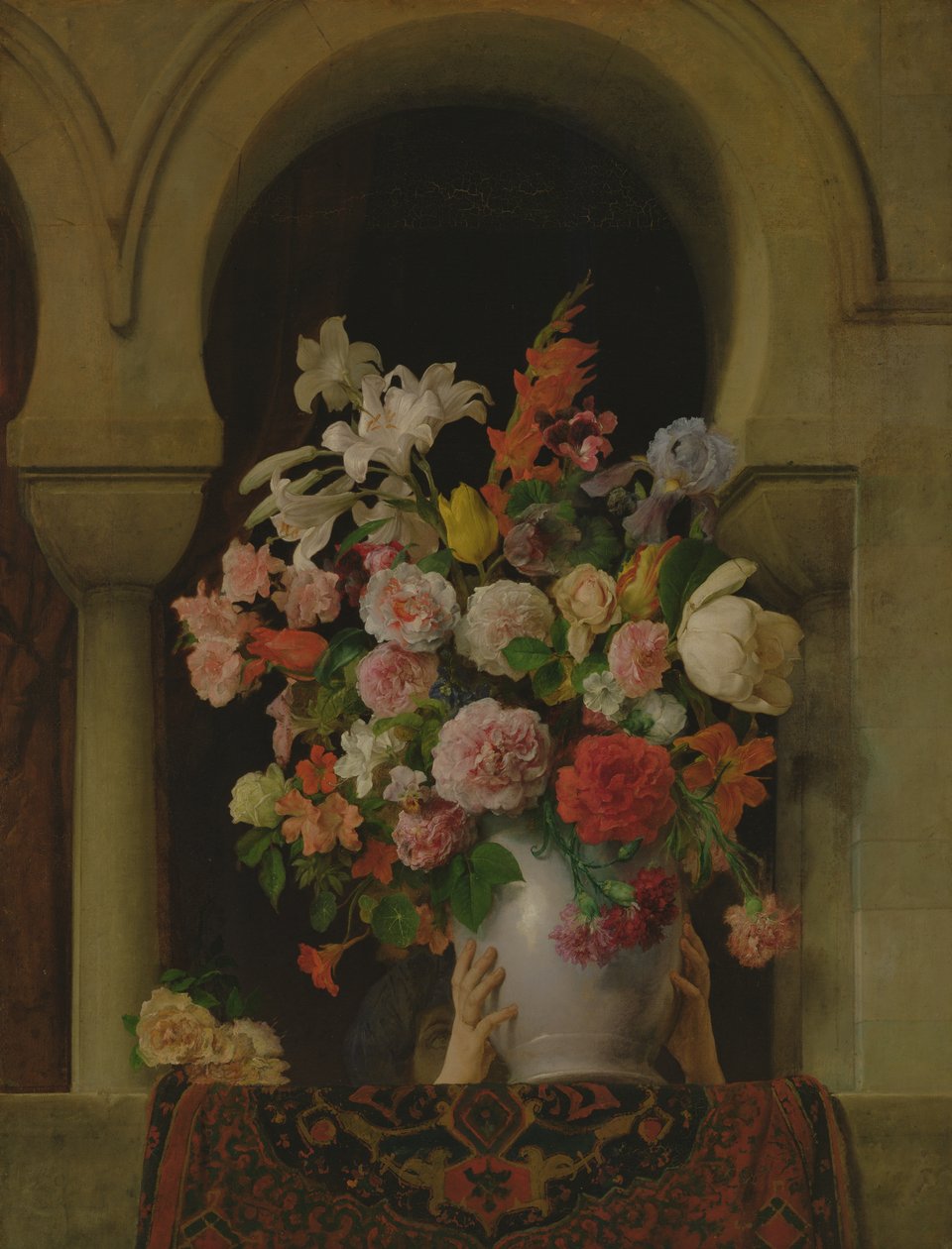 En vase med blomster på vinduet til et harem, 1881 av Francesco Hayez