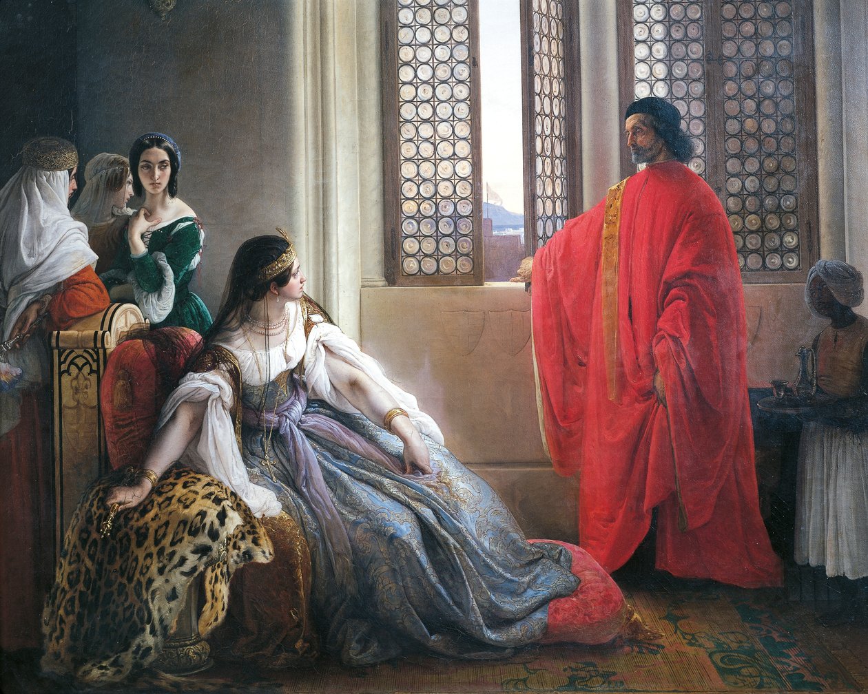Caterina Cornaro mottar nyheter om avsetting av dronning av Kypros av Francesco Hayez