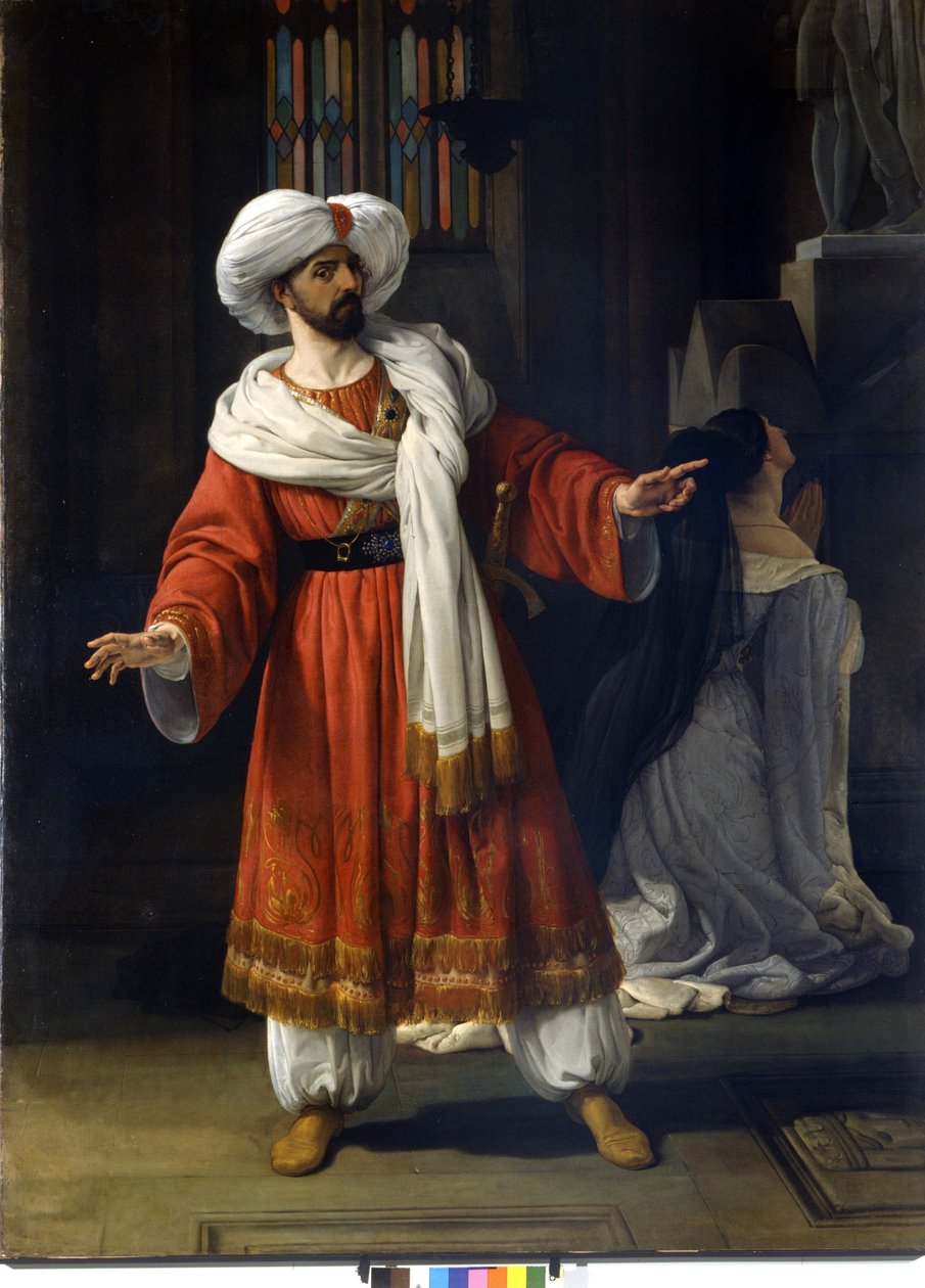 Giovanni David (Davide) italiensk tenor i "The Arabs in Gaul" av Giovanni Pacini (1796 - 1867). Maleri av Hayez av Francesco Hayez