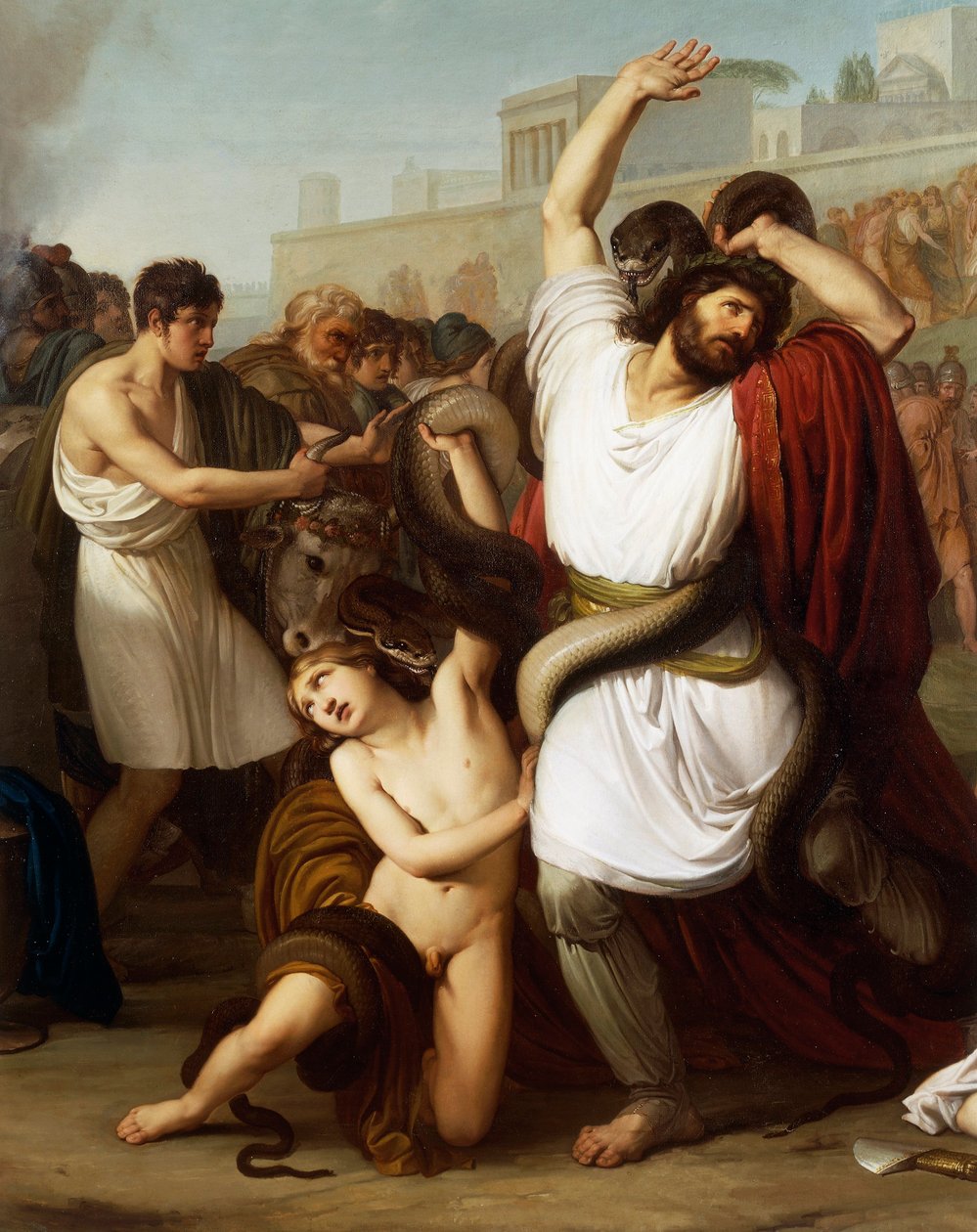 Italia, Milano, Maleri av troyansk prest Laocoon, detalj av Francesco Hayez