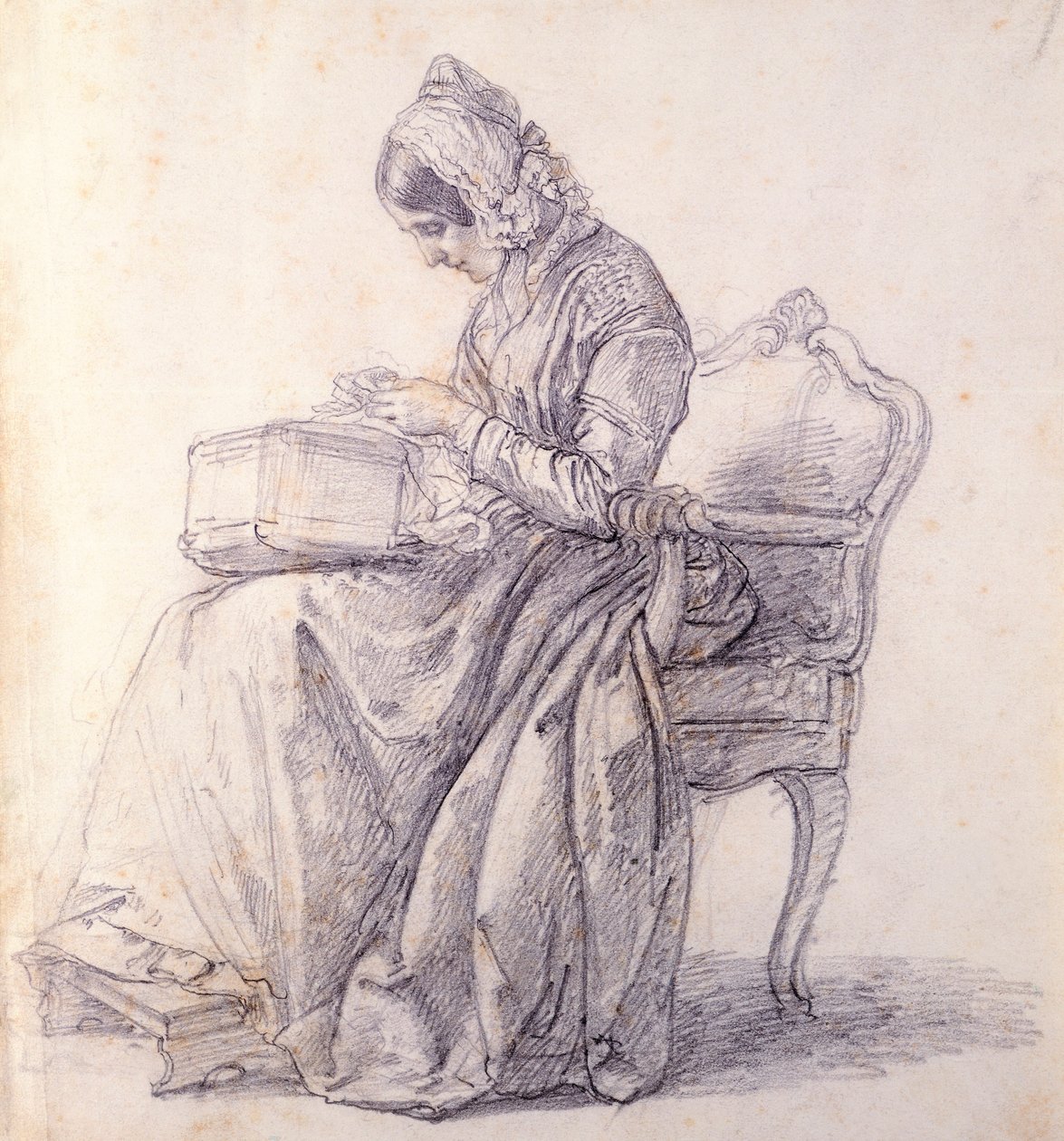 Portrett av hans kone, av Francesco Hayez (1791-1882), tegning av Francesco Hayez