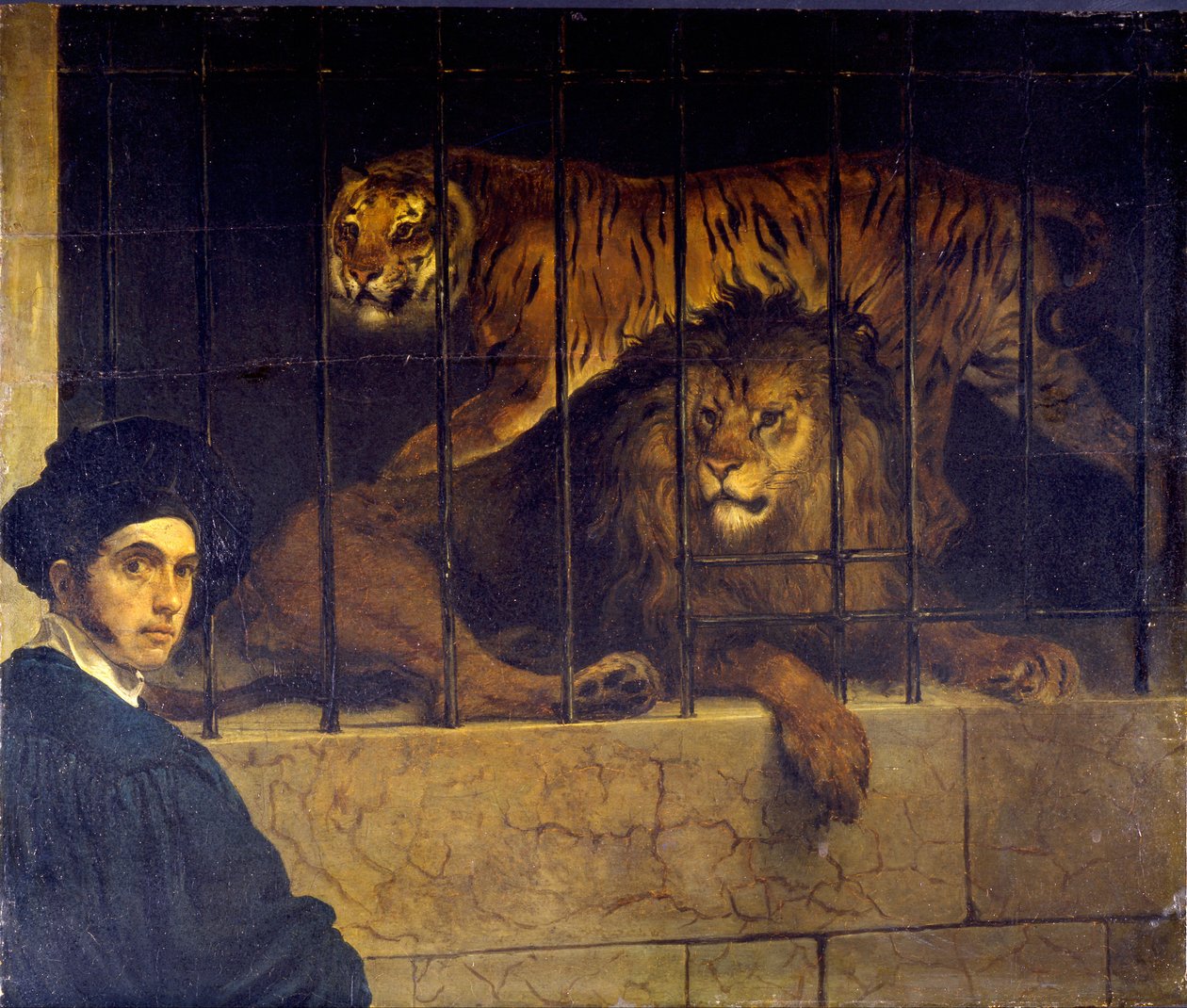 Selvportrett med tiger og løve av Francesco Hayez