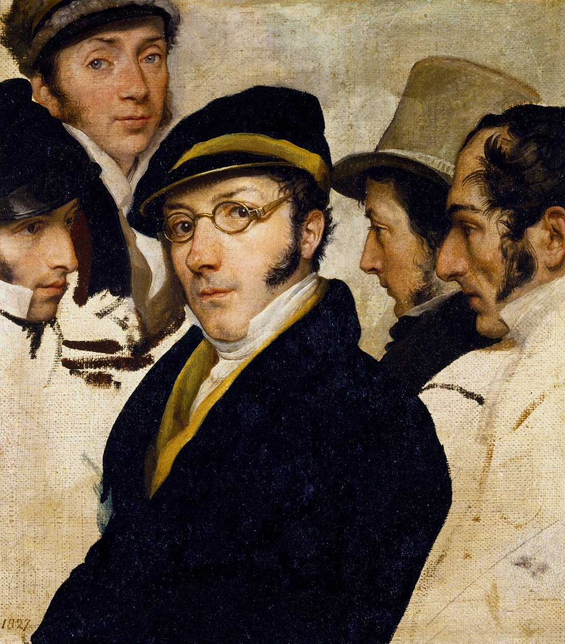 Selvportrett med vennene Migliara, Palagi, Grossi, Molteni, ca. 1825 (olje på lerret) av Francesco Hayez
