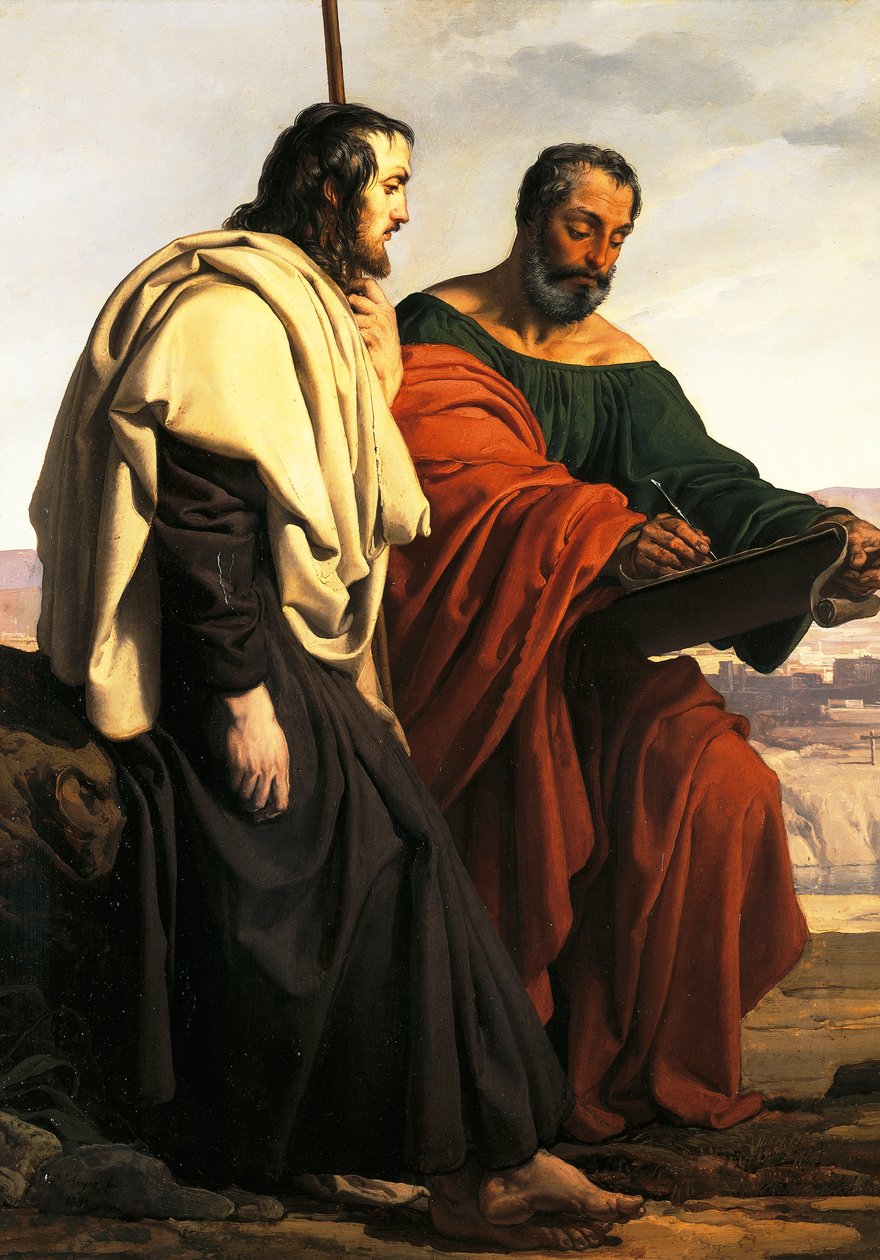 Apostlene Filip og Jakob på vei til sin forkynnelse, det vil si to eksilpatrioter, kledd i tricolor av Francesco Hayez