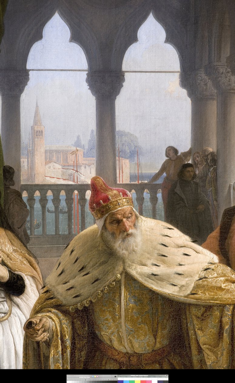 Det siste møtet mellom Jacopo Foscari og hans familie før de ble eksilert, 1838-40 (detalj av 3497466) av Francesco Hayez