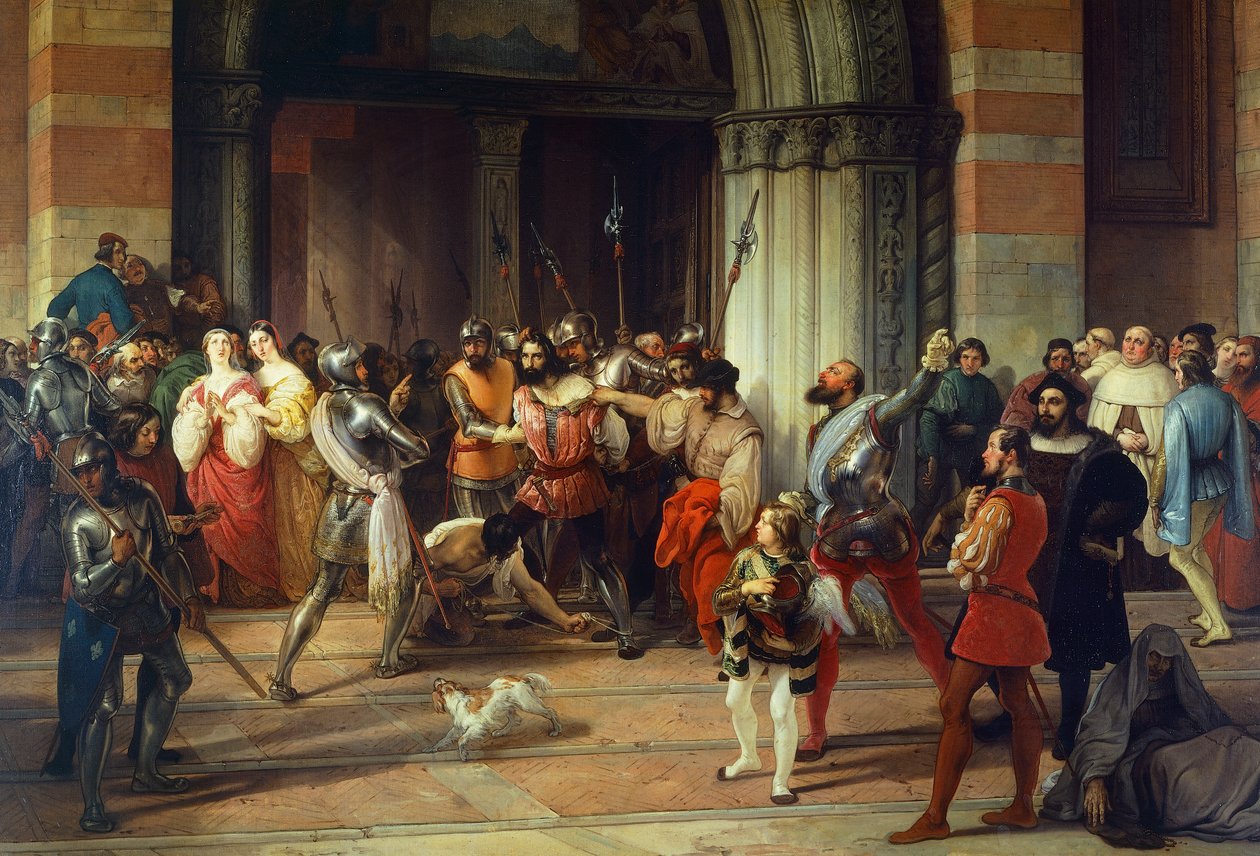 Ventura Fenaroli arrestert i Carmine-kirken i Brescia av franskmennene, av Francesco Hayez av Francesco Hayez